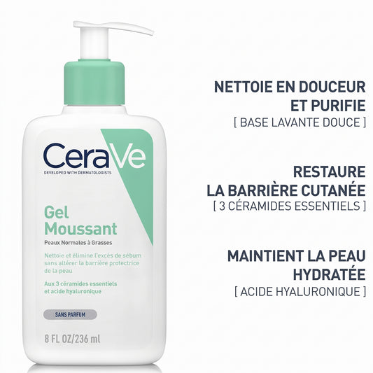 CeraVe Gel Moussant Peaux Normales à Grasses 236 ml